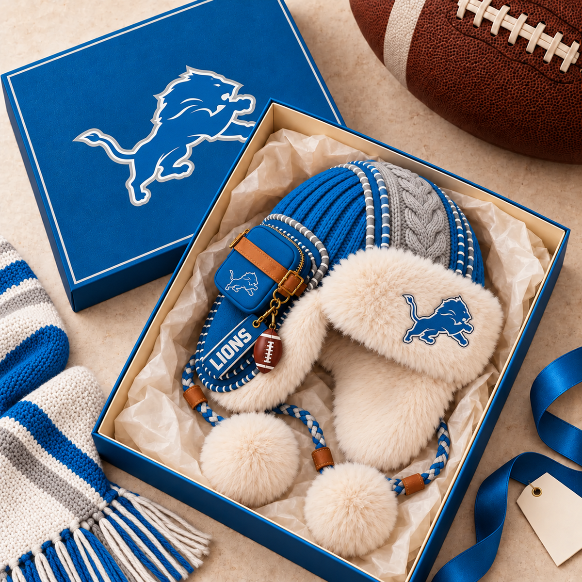 Premium NFL DET Plush Trapper Hat