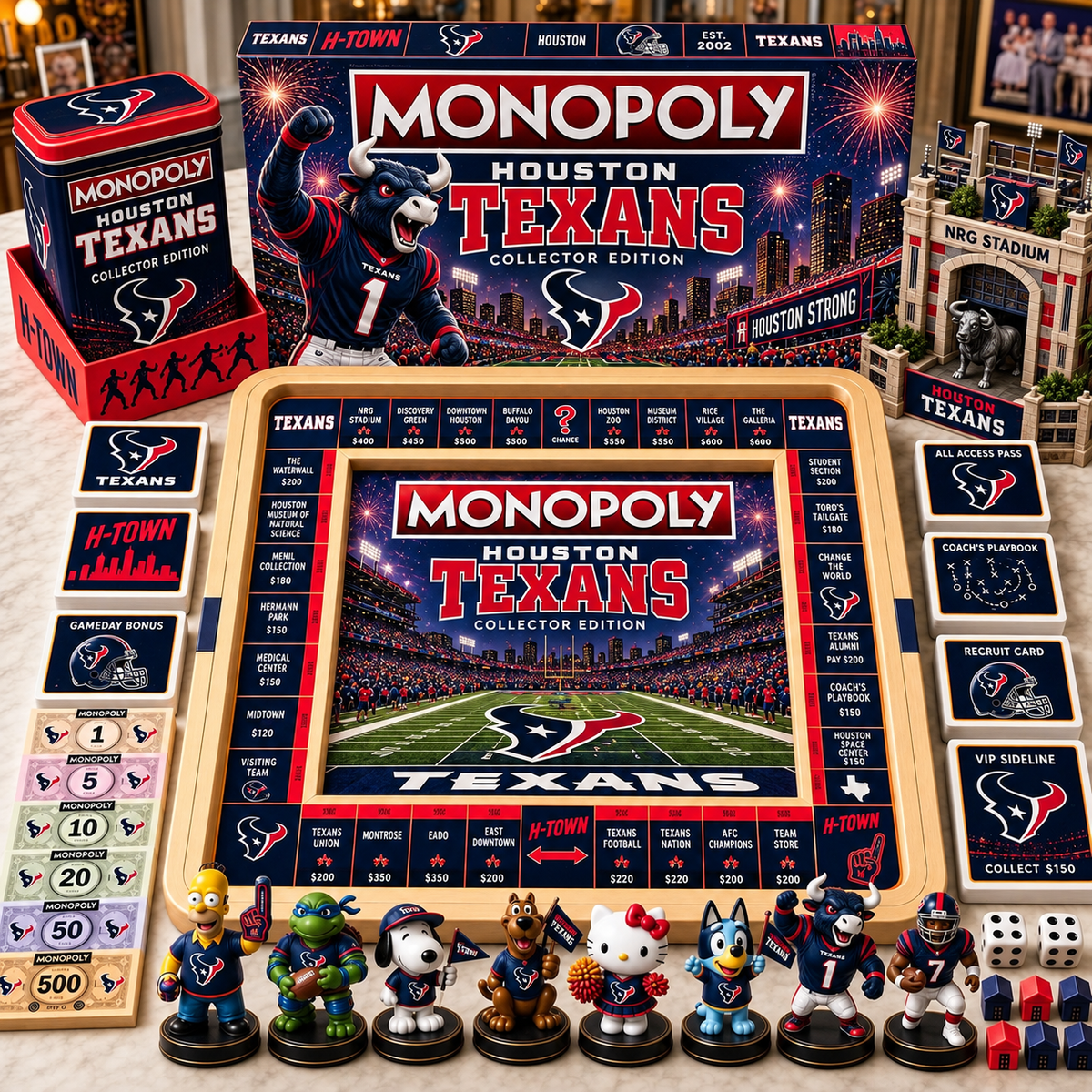 Premium NFL HT Monopoly Collector’s Edition Board Game Set with Mini Figures & Accessories