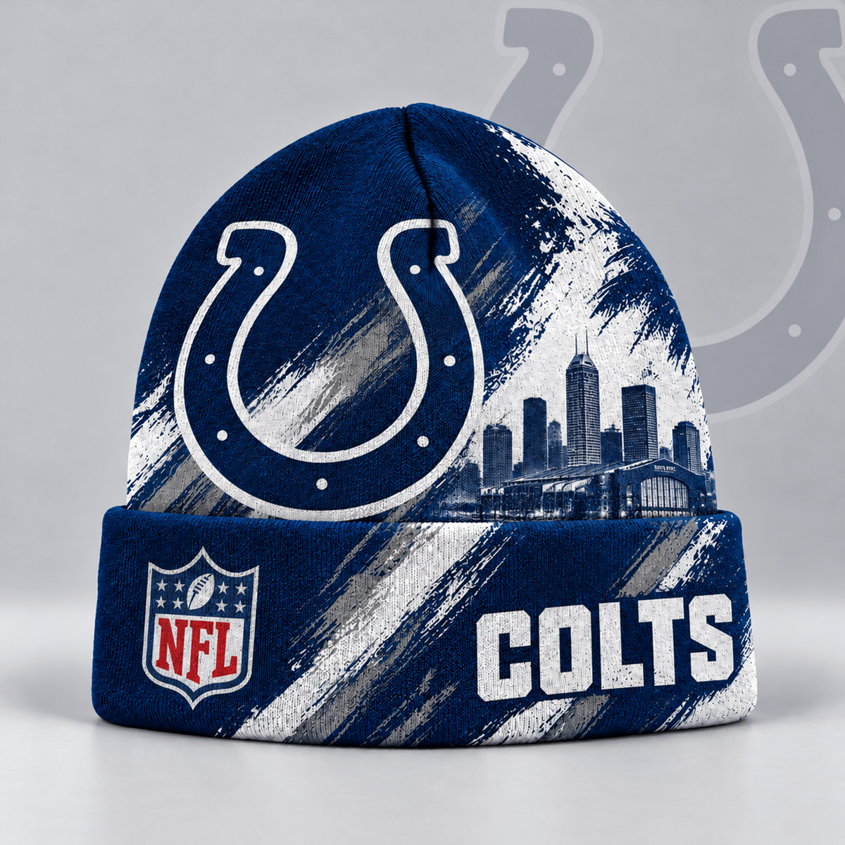 Premium NFL IND Urban Skyline Distressed Brushstroke Knit Cuffed Beanie Hat