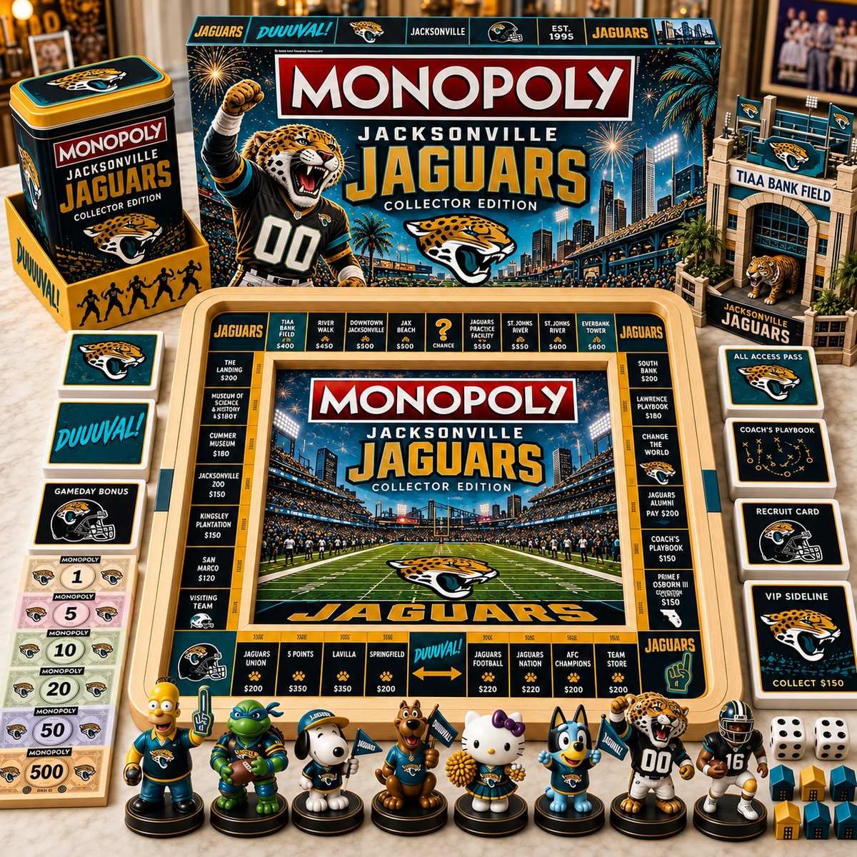 Premium NFL JJ Monopoly Collector’s Edition Board Game Set with Mini Figures & Accessories