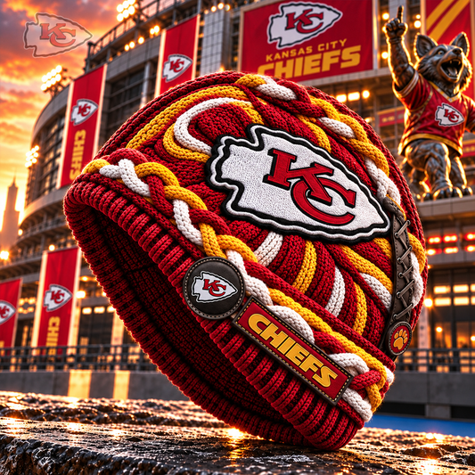 Premium NFL KC Embroidered Cable Knit Beanie Hat