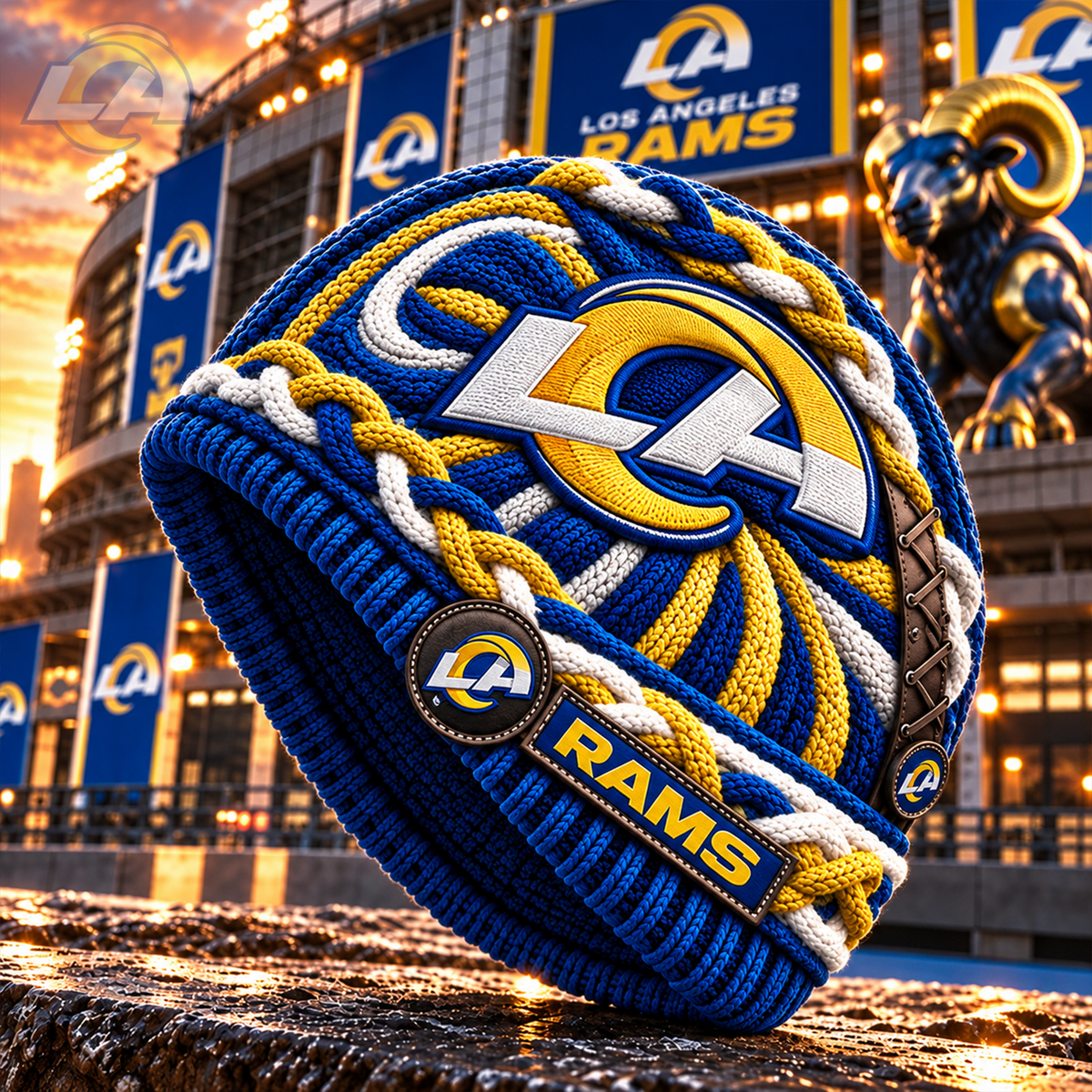 Premium NFL LAR Embroidered Cable Knit Beanie Hat