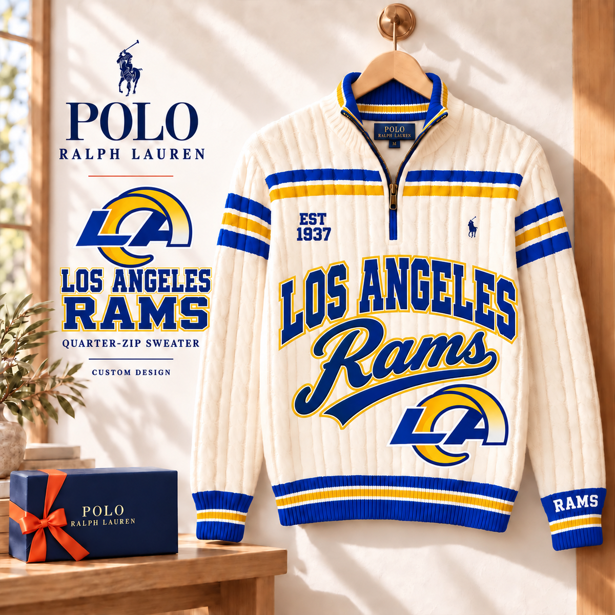Premium NFL LAR Long Zip Polo Shirt