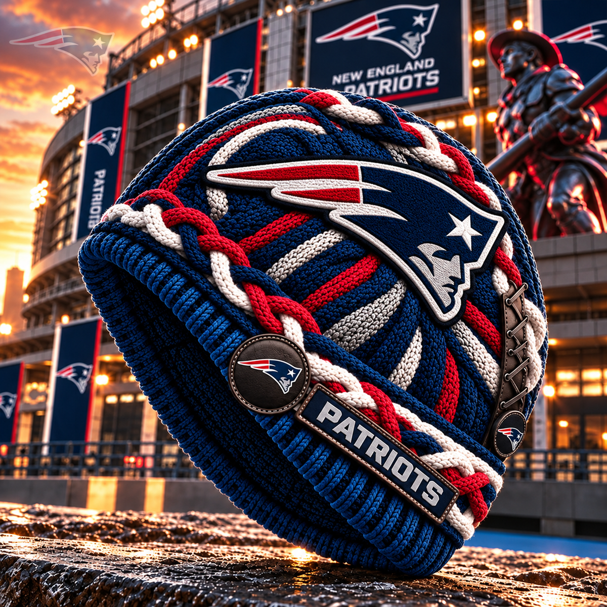 Premium NFL NE Embroidered Cable Knit Beanie Hat