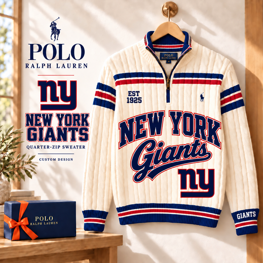 Premium NFL NYG Long Zip Polo Shirt