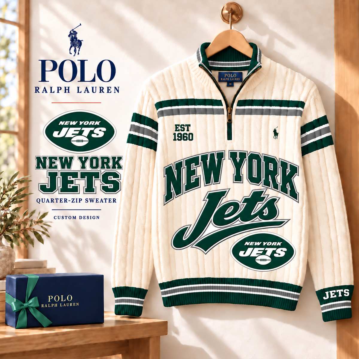 Premium NFL NYJ Long Zip Polo Shirt