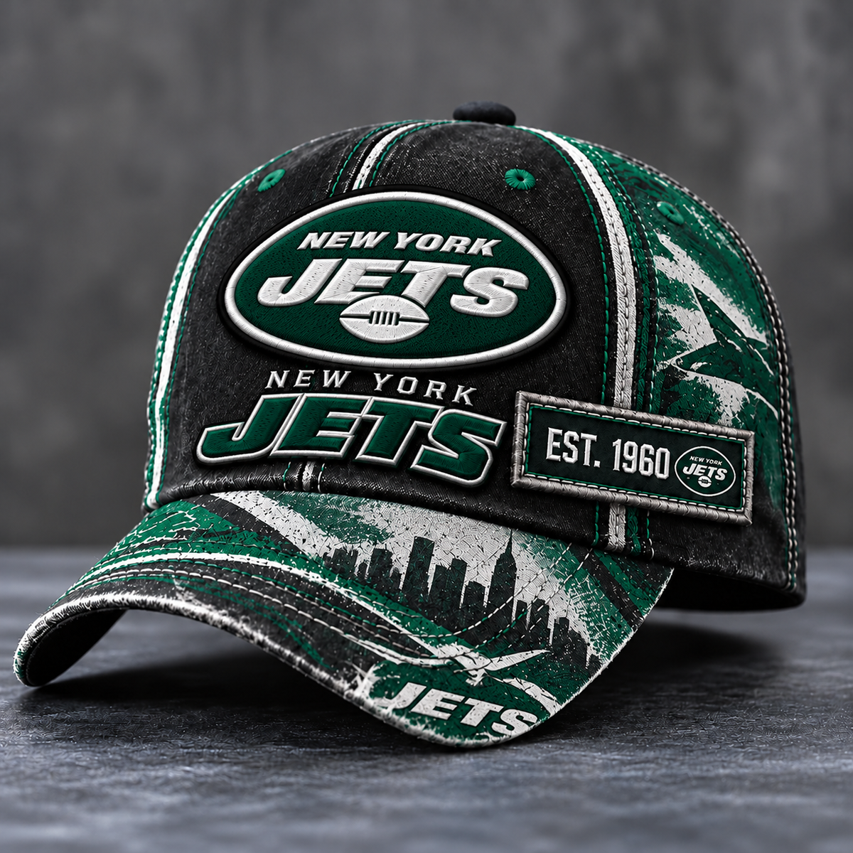 Premium NFL NYJ Vintage Distressed Embroidered Cap