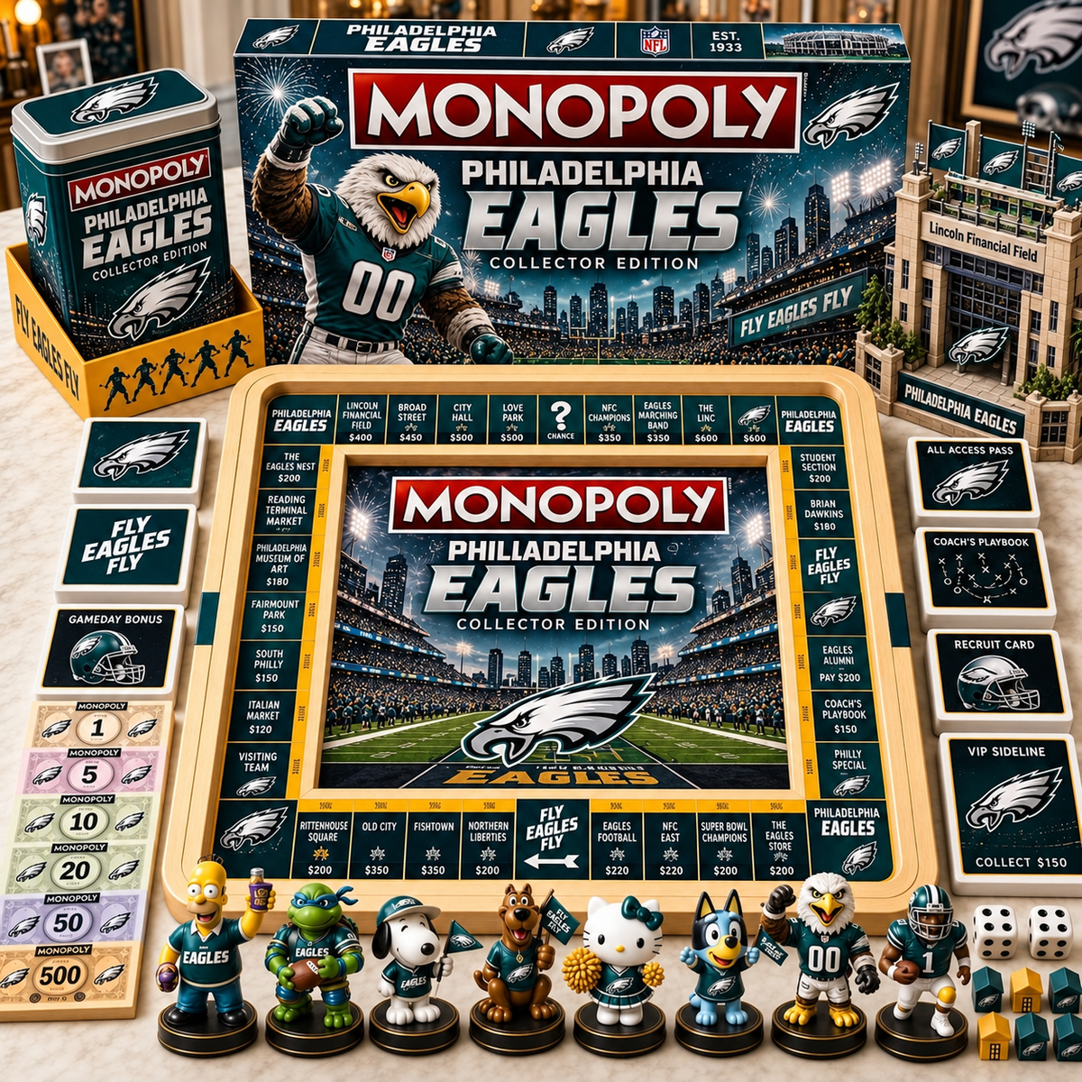 Premium NFL PE Monopoly Collector’s Edition Board Game Set with Mini Figures & Accessories