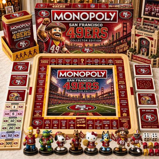 Premium NFL SF49 Monopoly Collector’s Edition Board Game Set with Mini Figures & Accessories