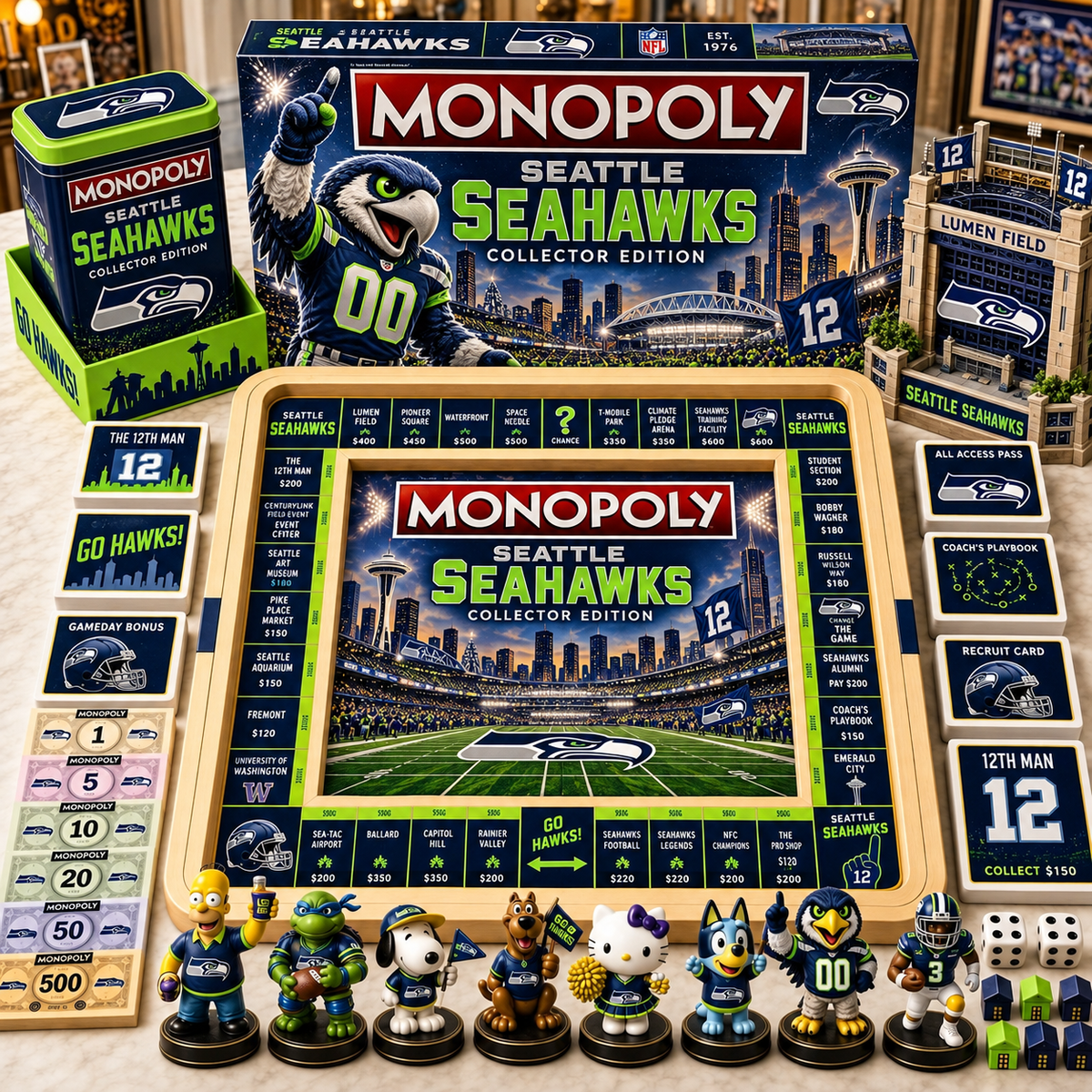 Premium NFL SS Monopoly Collector’s Edition Board Game Set with Mini Figures & Accessories