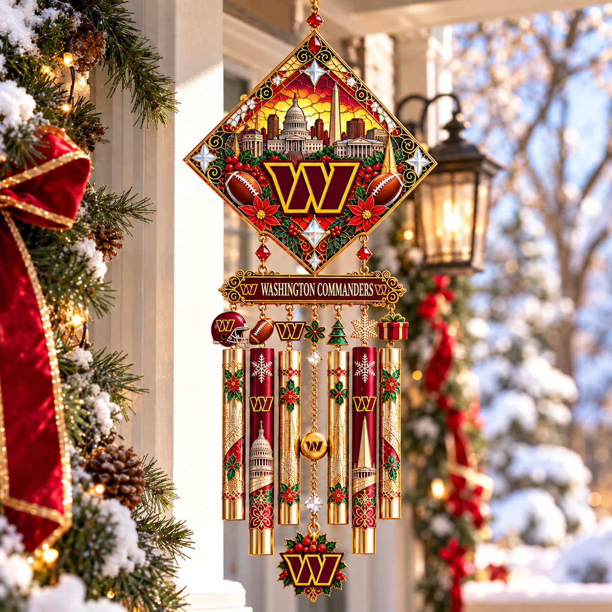 Premium NFL WAS Christmas Stainted Glass Wind Chime