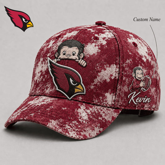 Premium NFL x ARI Curious George Custom Name Classic Cap For Passionate Game Day