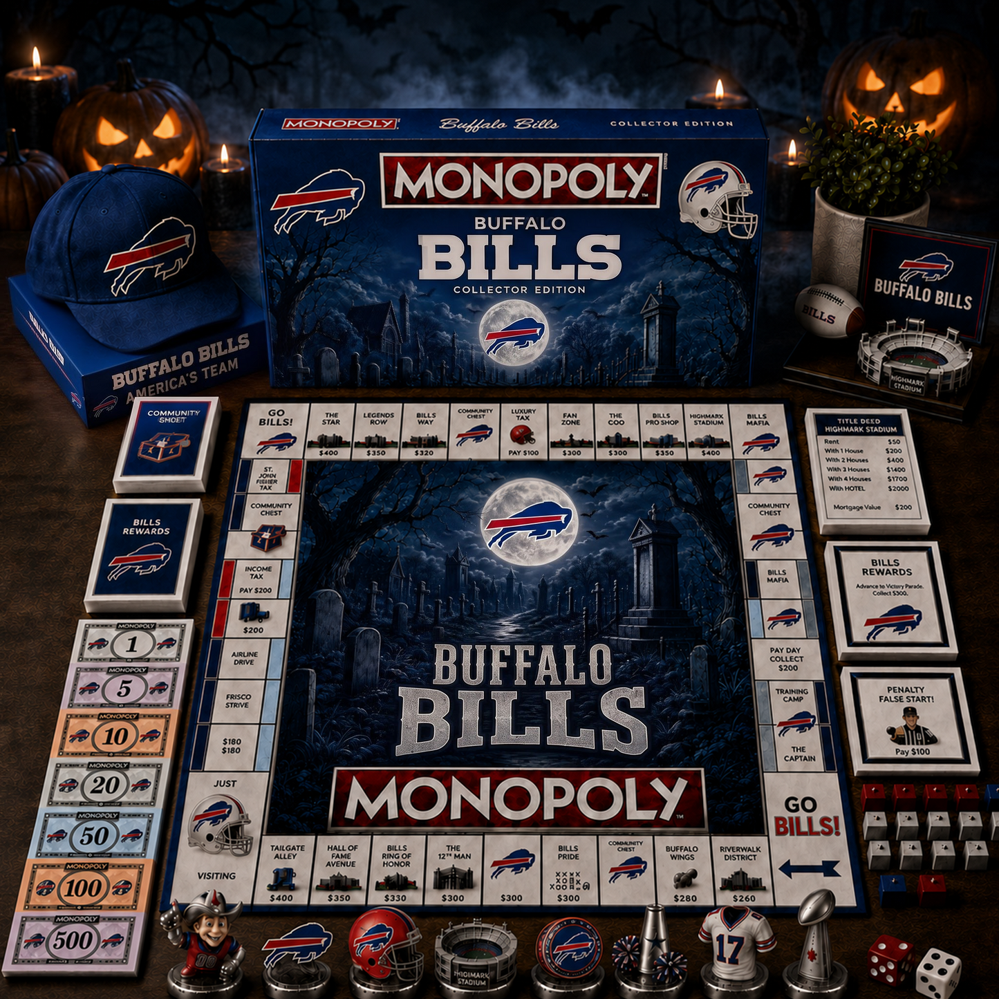 Premium NFL x BUF Halloween Theme Monopoly Collector Edition Board Game