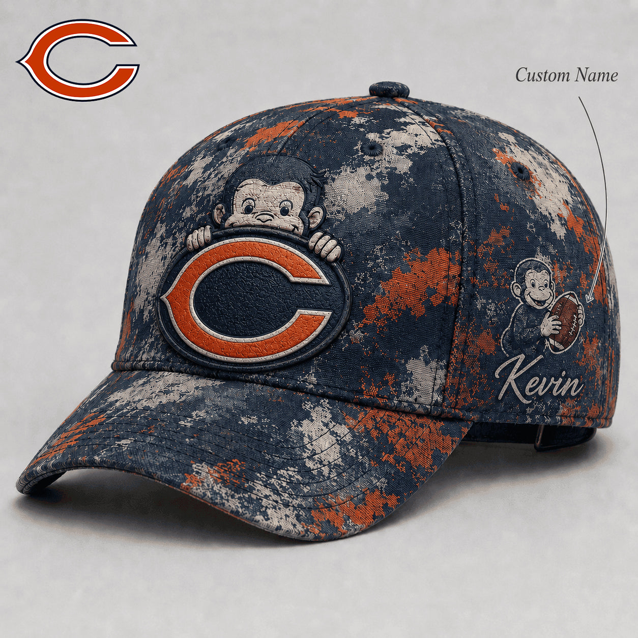 Premium NFL x CHI Curious George Custom Name Classic Cap For Passionate Game Day