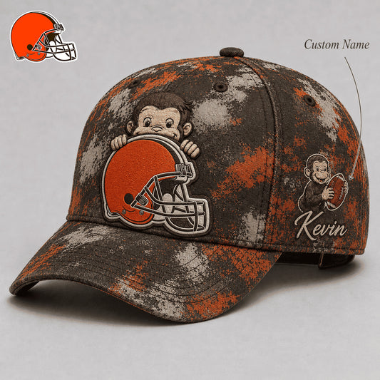 Premium NFL x CLE Curious George Custom Name Classic Cap For Passionate Game Day