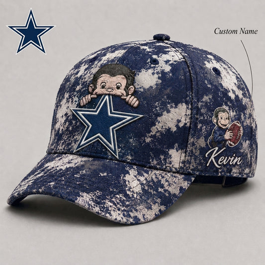 Premium NFL x DAL Curious George Custom Name Classic Cap For Passionate Game Day