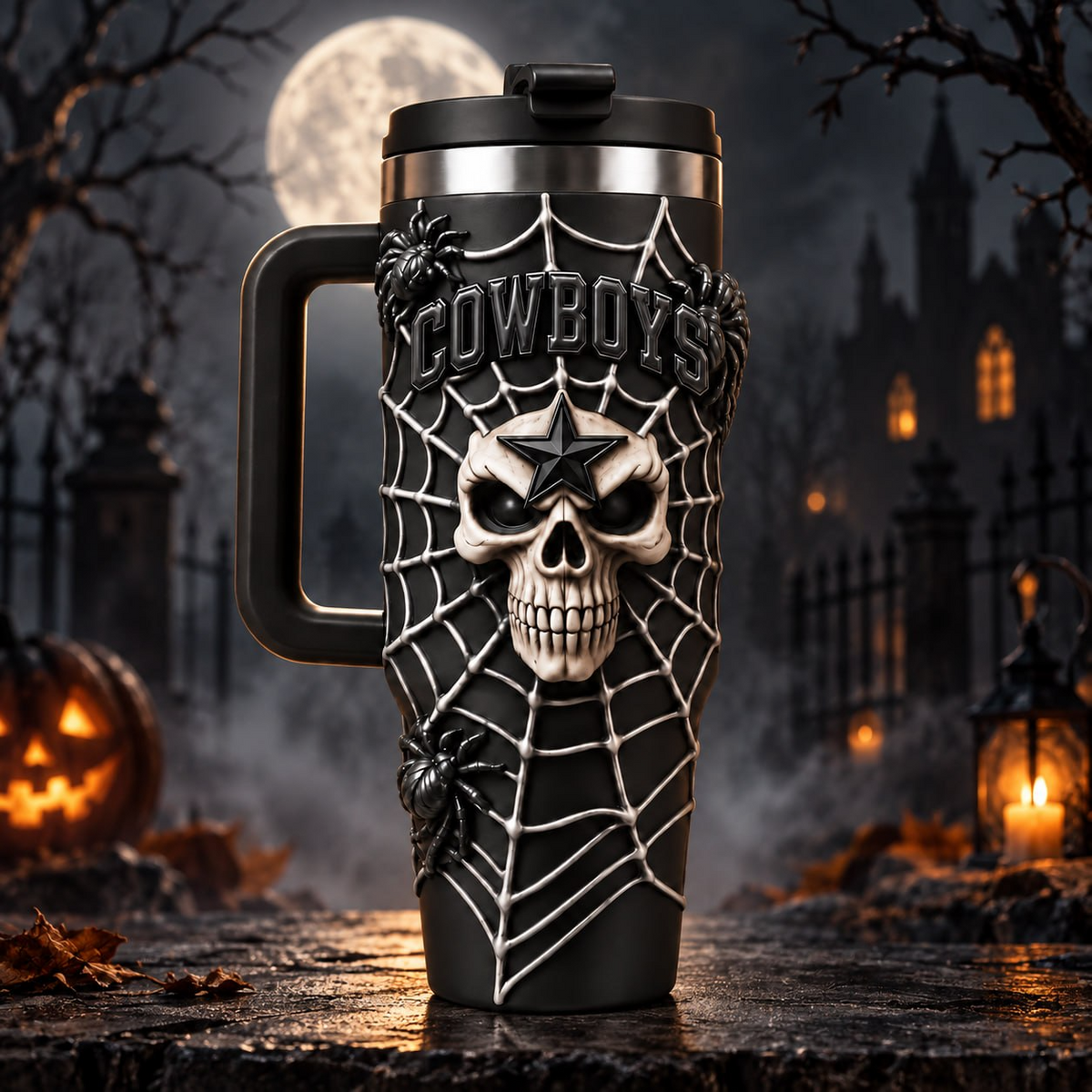 Premium NFL x DAL Skull 40oz Tumbler With Straw