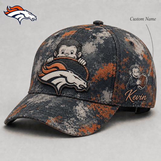 Premium NFL x DEN Curious George Custom Name Classic Cap For Passionate Game Day