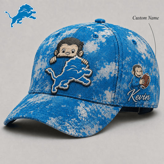 Premium NFL x DET Curious George Custom Name Classic Cap For Passionate Game Day