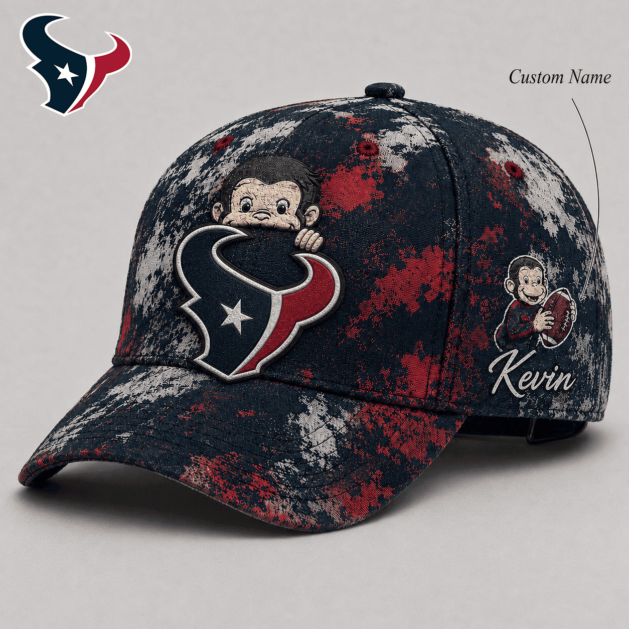 Premium NFL x HOU Curious George Custom Name Classic Cap For Passionate Game Day