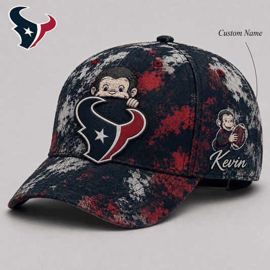 Premium NFL x HOU Curious George Custom Name Classic Cap For Passionate Game Day