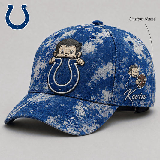 Premium NFL x IND Curious George Custom Name Classic Cap For Passionate Game Day