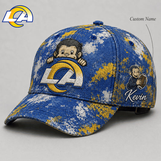 Premium NFL x LAR Curious George Custom Name Classic Cap For Passionate Game Day