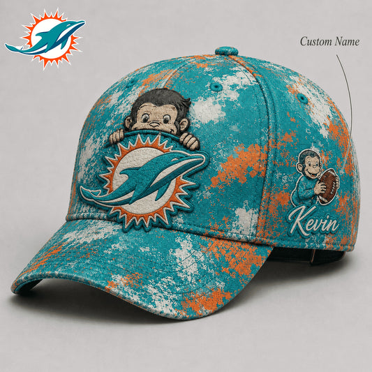 Premium NFL x MIA Curious George Custom Name Classic Cap For Passionate Game Day