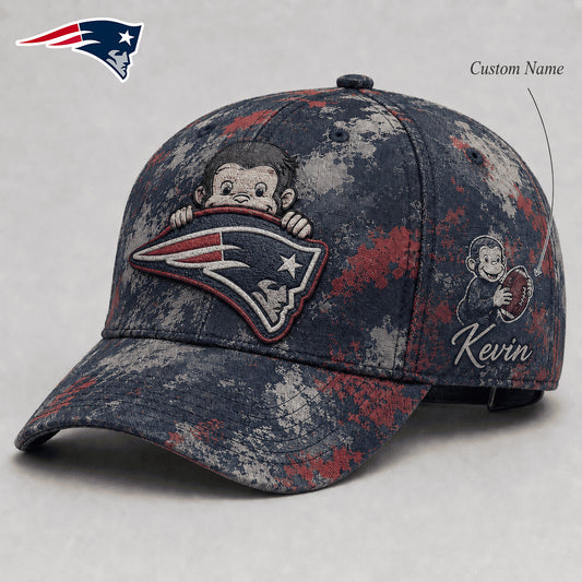 Premium NFL x NE Curious George Custom Name Classic Cap For Passionate Game Day
