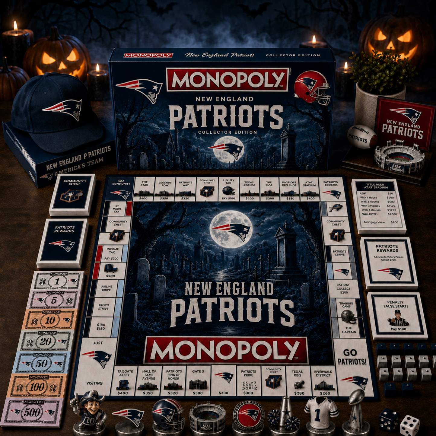 Premium NFL x NE Halloween Theme Monopoly Collector Edition Board Game
