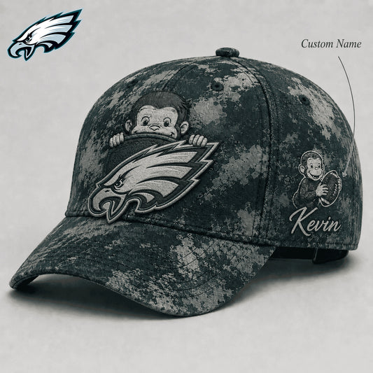 Premium NFL x PHI Curious George Custom Name Classic Cap For Passionate Game Day