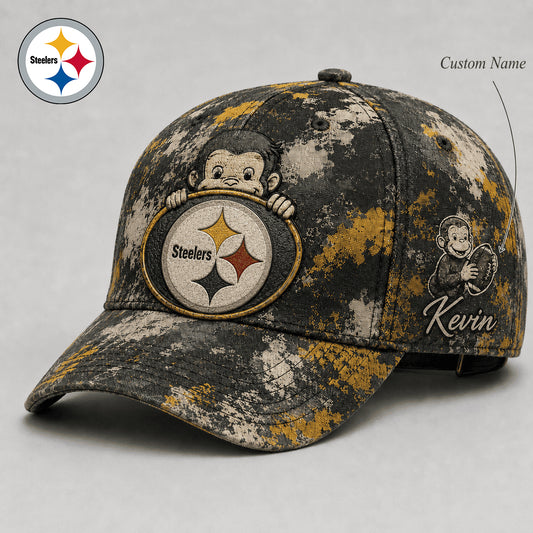 Premium NFL x PIT Curious George Custom Name Classic Cap For Passionate Game Day