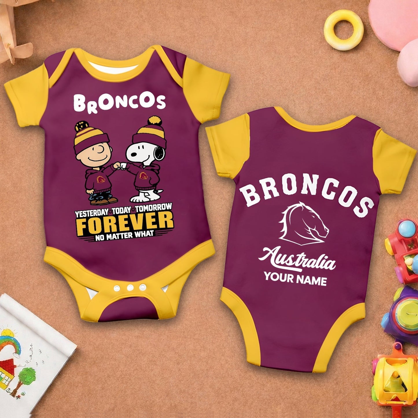 Premium NRL  x BB New Baby Romper Peanuts Custom Name For Kids NDT LVH 110326