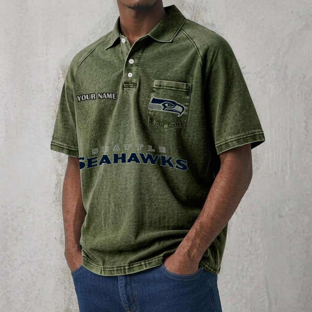 SEA x NFL Men's Distressed Turn-Down Collar Polo DATND TANTD 250526
