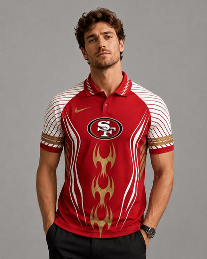 SF49 Premium NFL Flame Stripe Athletic Polo Shirt