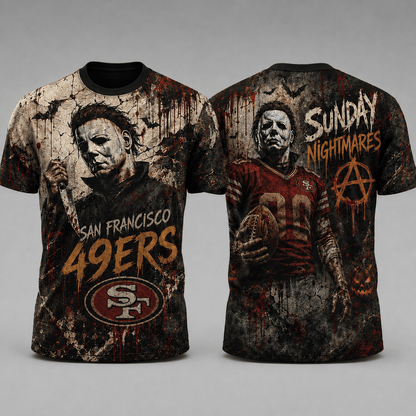 SF49 Premium NFL Michael Myers Sunday Nightmares 3D T-Shirt For Horror Football Fans