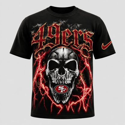 SF49 Premium NFL Premium Skull Lightning Graphic T-Shirt