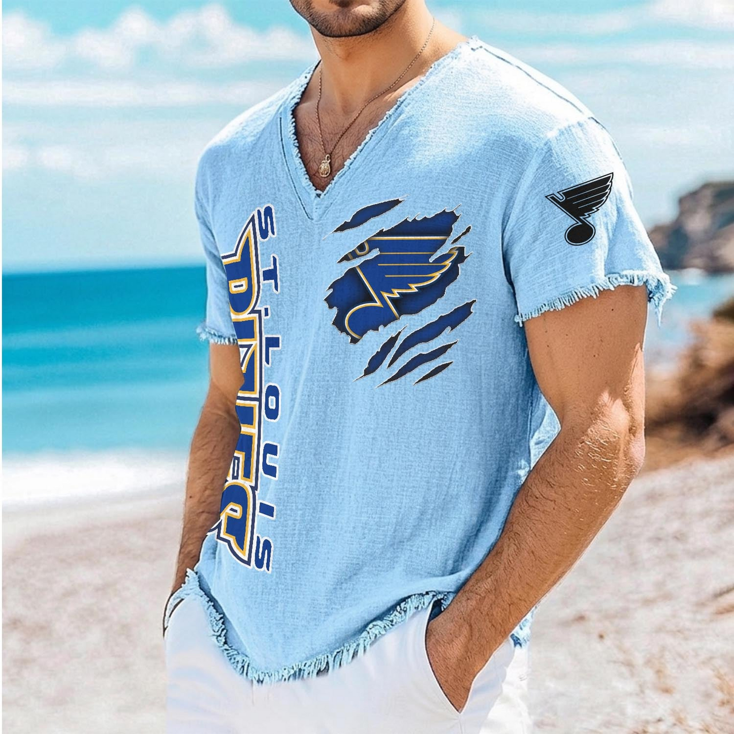 STL x NHL V-Neck Linen Beach Shirt 1905 DatND DVT