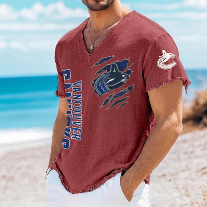 VAN x NHL V-Neck Linen Beach Shirt 1905 DatND DVT