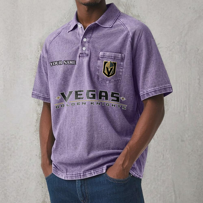 VGK x NHL Men's Distressed Turn-Down Collar Polo DATND TANTD 250526